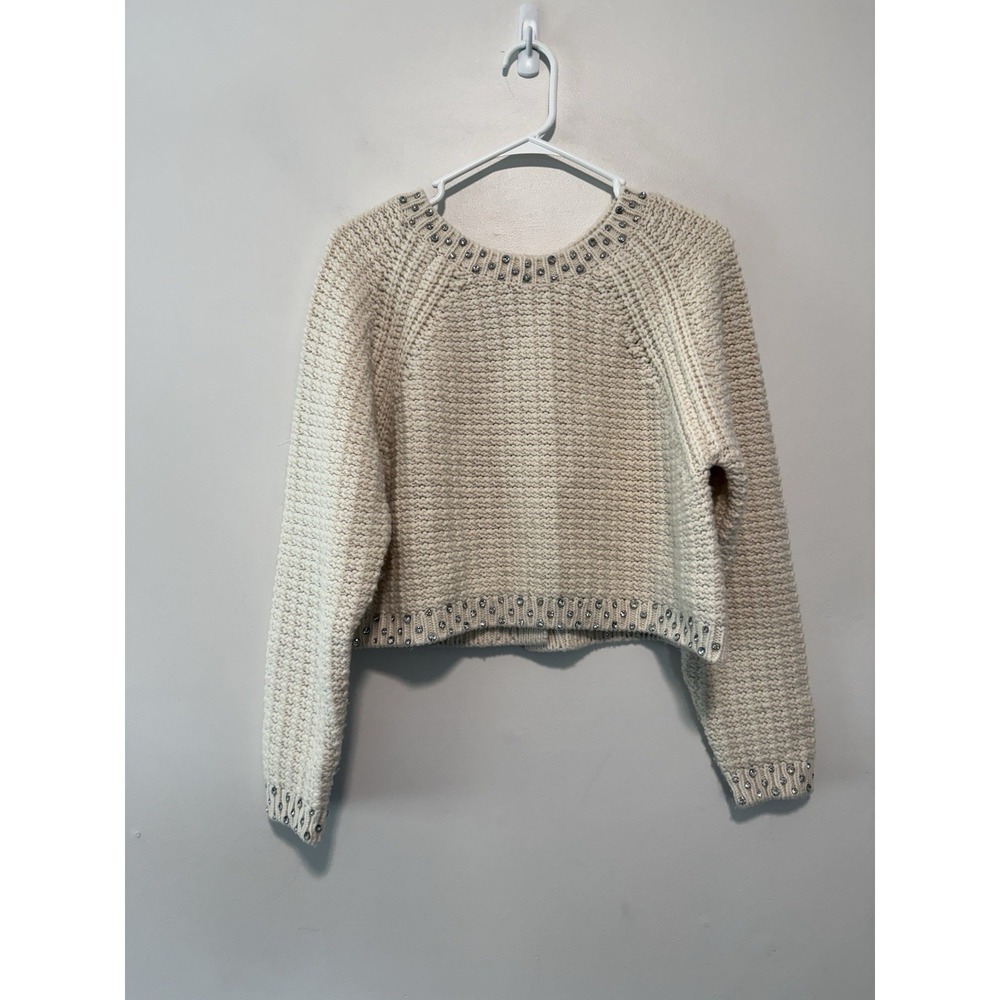 ba&sh Wool Cream Rhinestone Oswald Reversible Cardigan Sweater Size Small - Picture 3 of 9